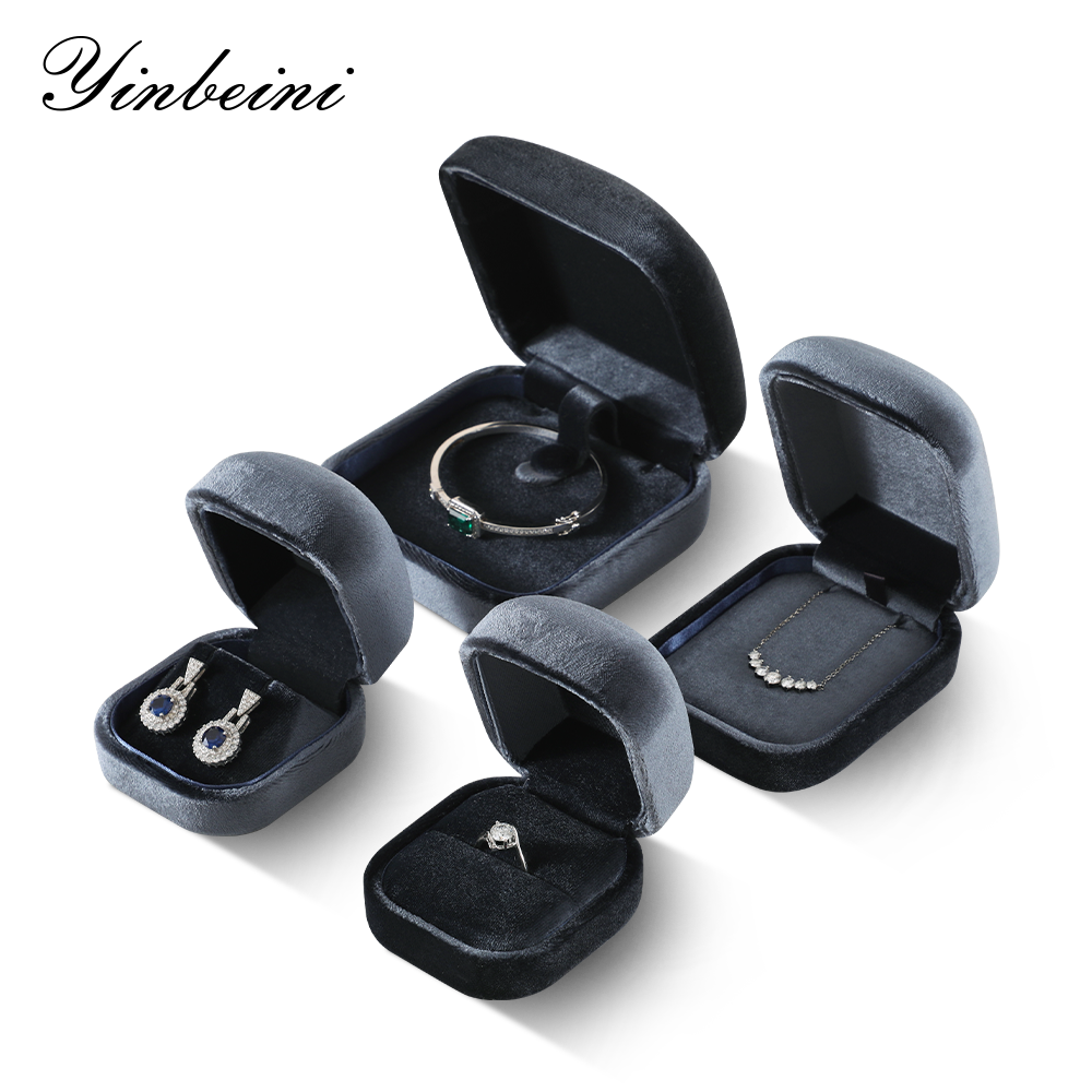 Yinbeini Gray Velvet Jewelry Display Box for Bridal Jewelry Soft Elegant Texture for Wedding and Engagement Accessories H031