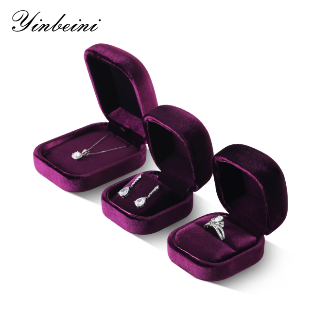Yinbeini Romantic Purple Velvet Jewelry Display Box with Multiple Holders for Rings Earrings and Necklaces H032