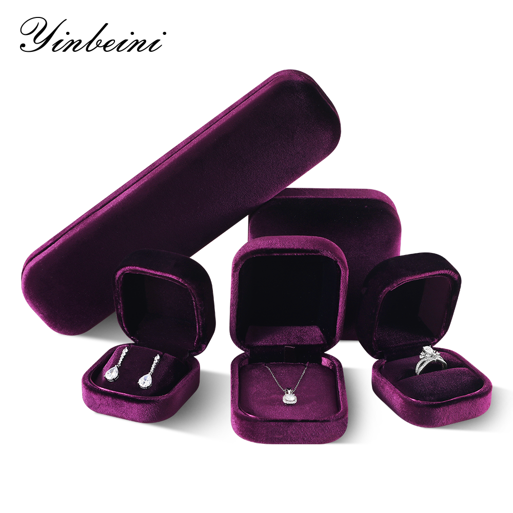 Yinbeini Romantic Purple Velvet Jewelry Display Box with Multiple Holders for Rings Earrings and Necklaces H032