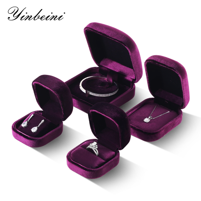 Yinbeini Romantic Purple Velvet Jewelry Display Box with Multiple Holders for Rings Earrings and Necklaces H032