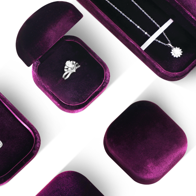 Yinbeini Romantic Purple Velvet Jewelry Display Box with Multiple Holders for Rings Earrings and Necklaces H032
