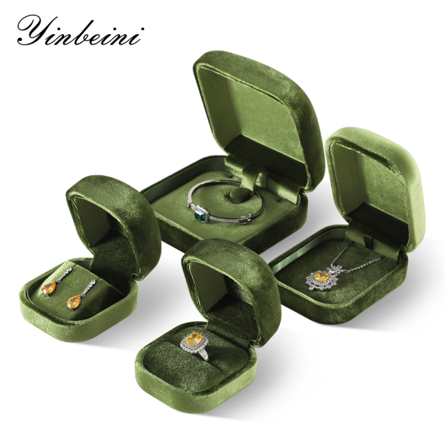 Yinbeini High Quality Olive Green Velvet Jewelry Storage Box for Jewelry Trade Shows Exhibitions and Craft Fairs H033