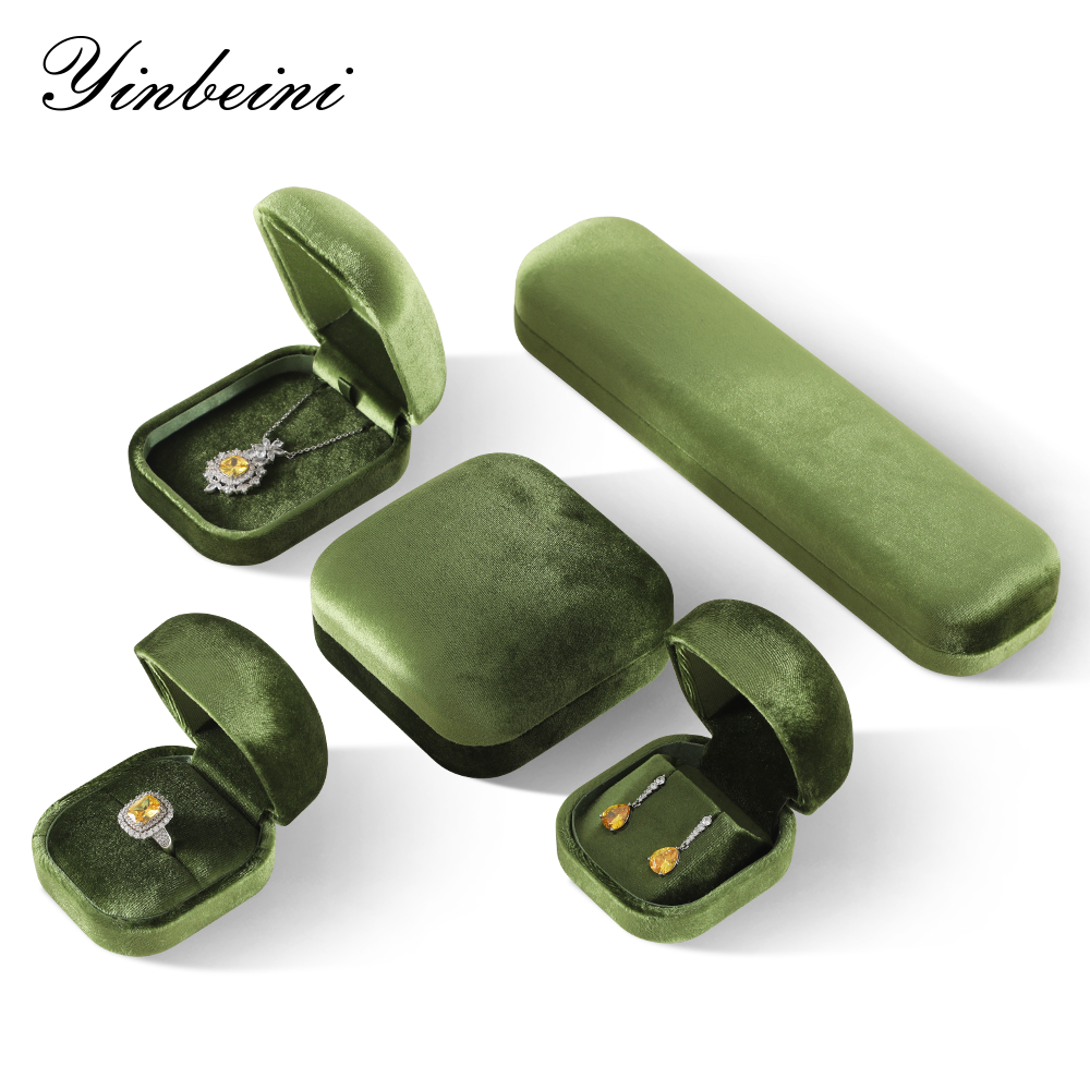 Yinbeini High Quality Olive Green Velvet Jewelry Storage Box for Jewelry Trade Shows Exhibitions and Craft Fairs H033