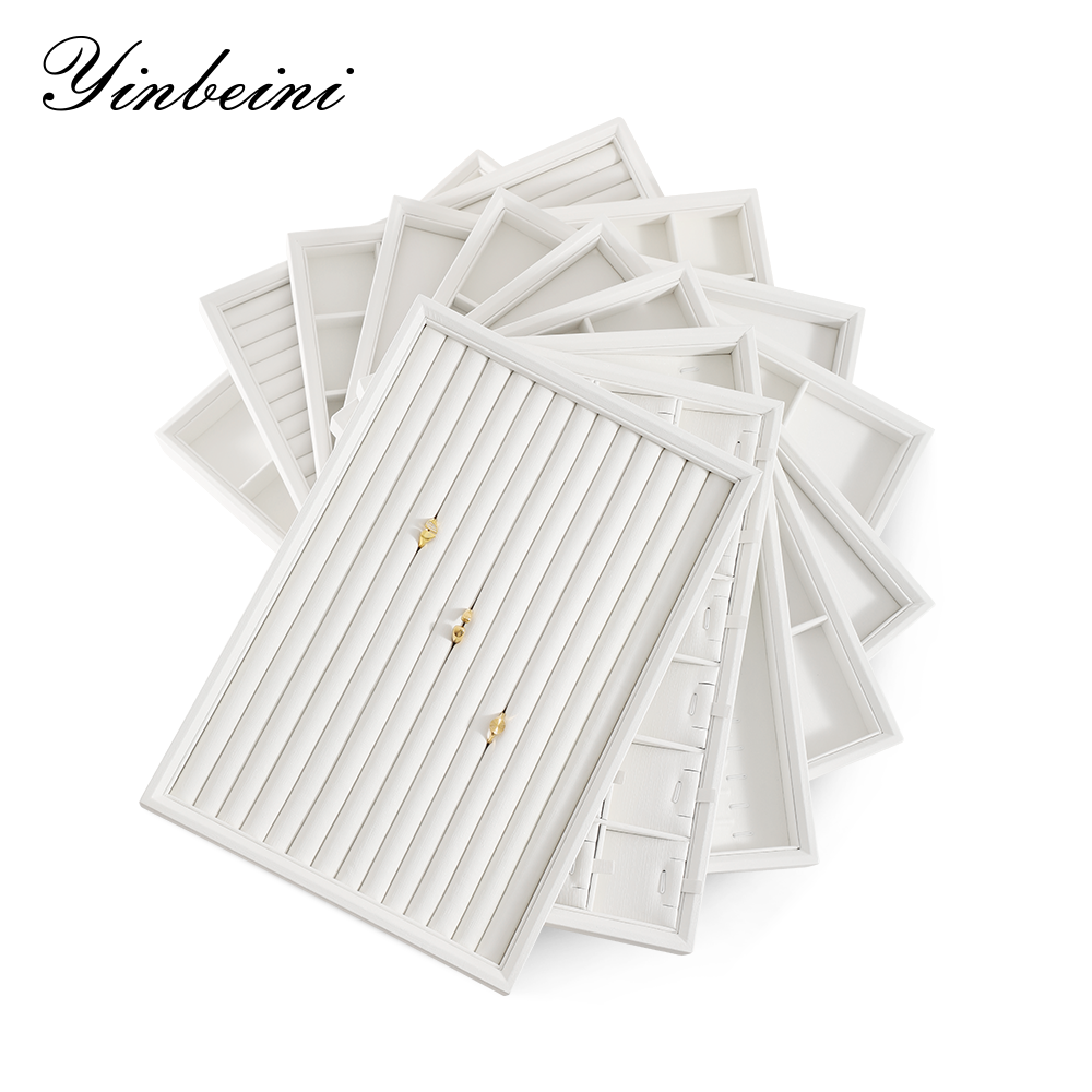 Yinbeini PU Leather Stackable Ring Earrings Necklace Bracelet Storage Tray Jewelry Organizer Tray With Cover Jewel Accessories Storage P002