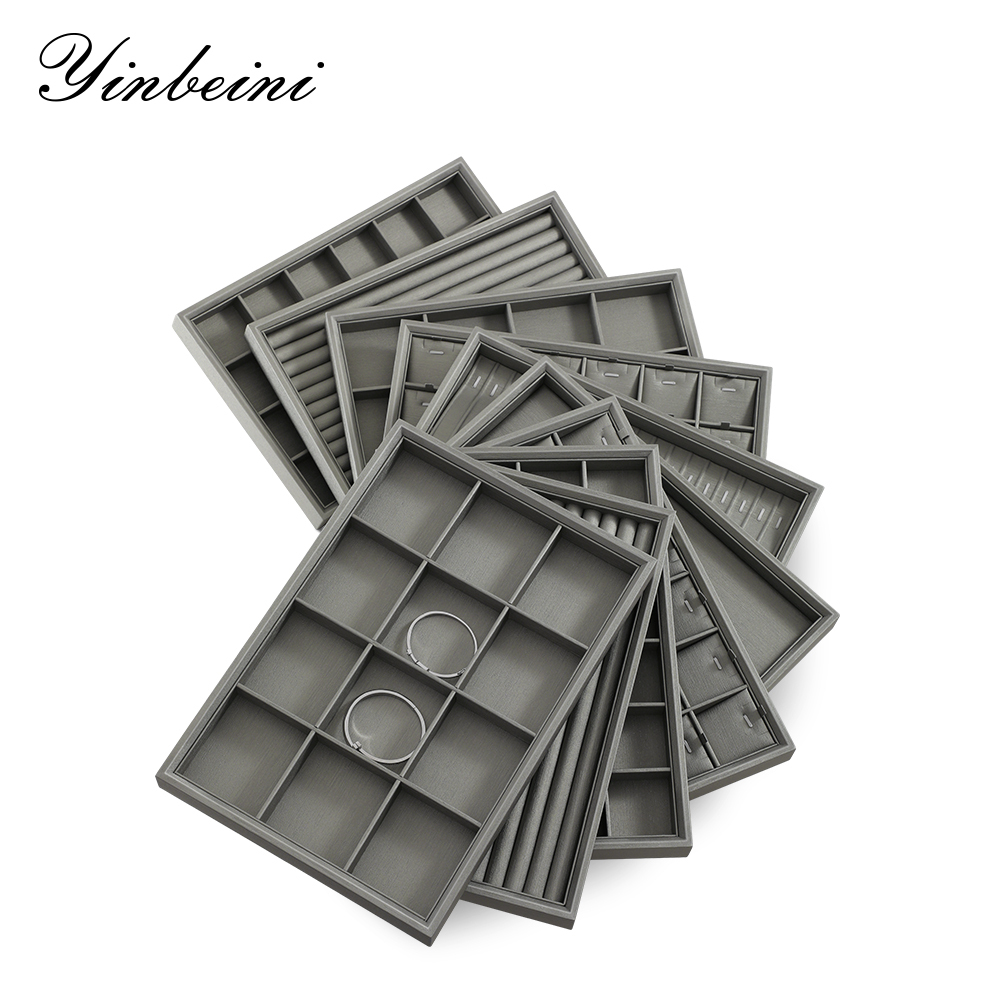 Yinbeini PU Leather Jewelry Organizer Tray With Cover Stackable Ring Earrings Necklace Bracelet Storage Tray Jewel Accessories Storage P004
