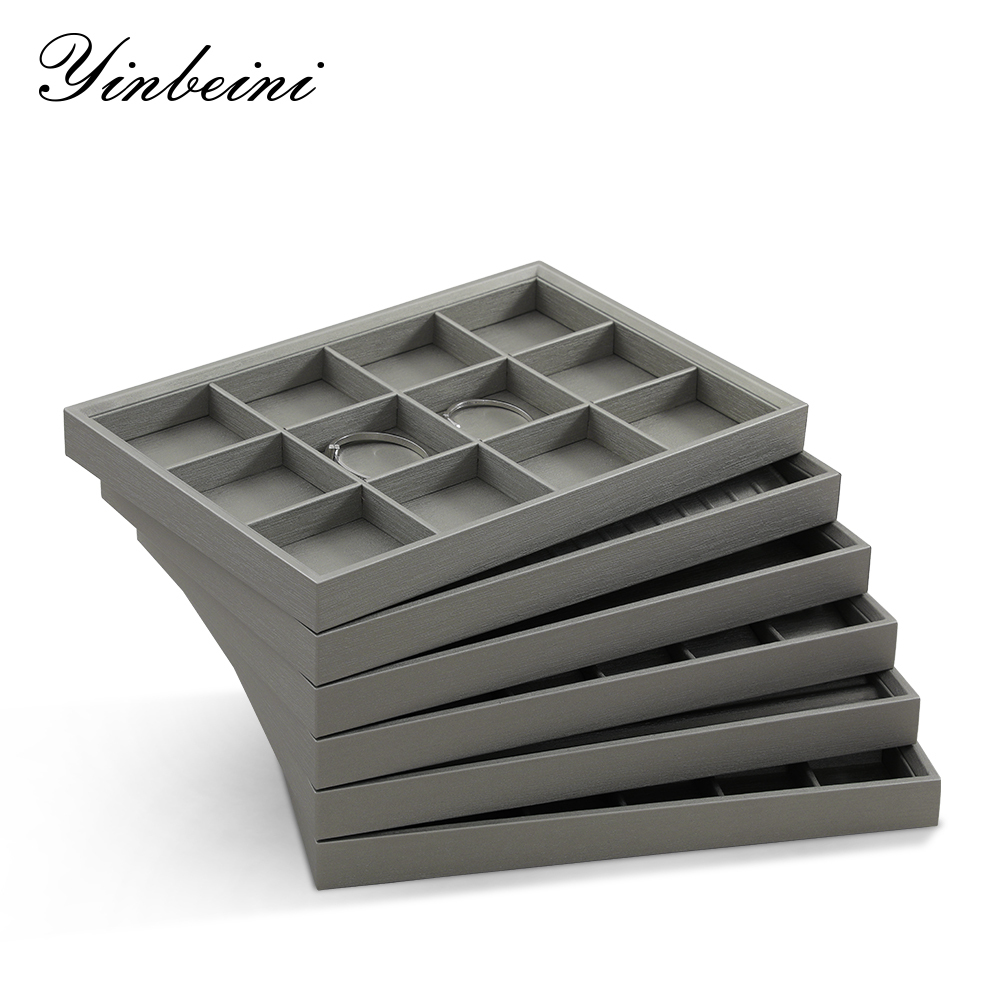 Yinbeini PU Leather Jewelry Organizer Tray With Cover Stackable Ring Earrings Necklace Bracelet Storage Tray Jewel Accessories Storage P004