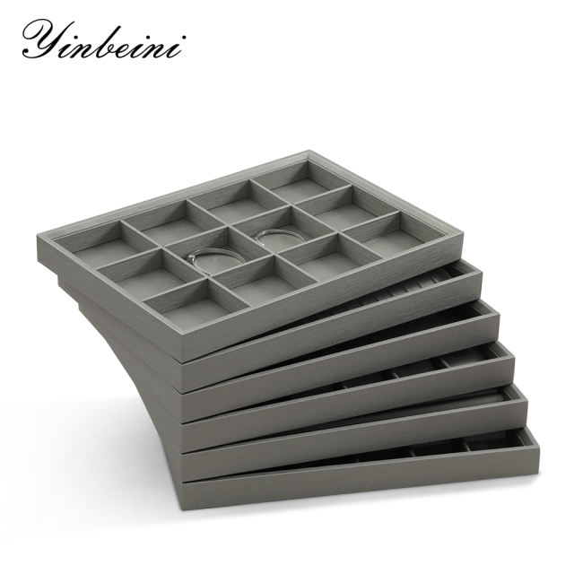 Yinbeini PU Leather Jewel Accessories Storage Stackable Ring Earrings Necklace Bracelet Storage Tray Jewelry Organizer Tray With Cover P005