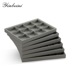 Yinbeini PU Leather Stackable Ring Earrings Necklace Bracelet Storage Tray Jewelry Organizer Tray With Cover Jewel Accessories Storage P002