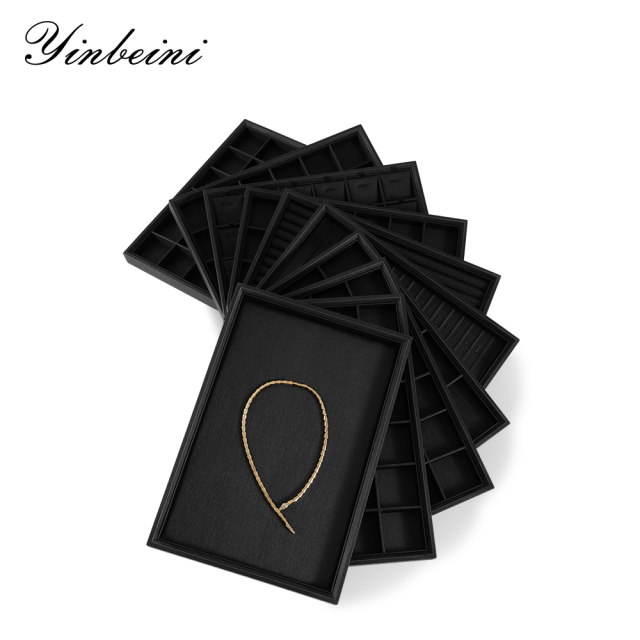 Yinbeini PU Leather Jewelry Organizer Tray With Cover Stackable Ring Earrings Necklace Bracelet Storage Tray Jewel Accessories Storage P004