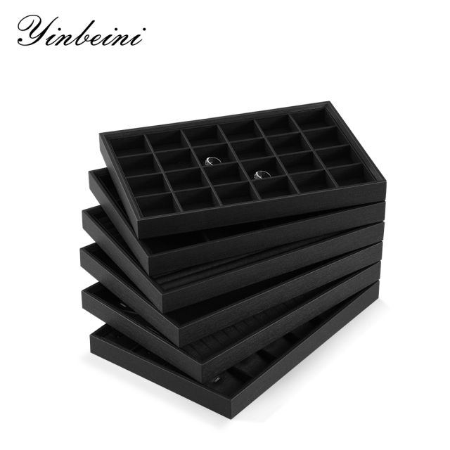 Yinbeini PU Leather Jewelry Organizer Tray With Cover Stackable Ring Earrings Necklace Bracelet Storage Tray Jewel Accessories Storage P004