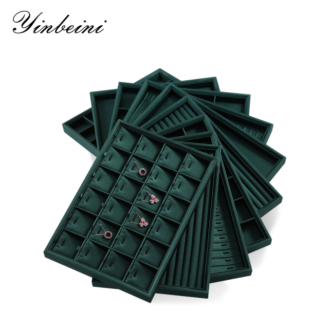 Yinbeini PU Leather Jewel Accessories Storage Stackable Ring Earrings Necklace Bracelet Storage Tray Jewelry Organizer Tray With Cover P005