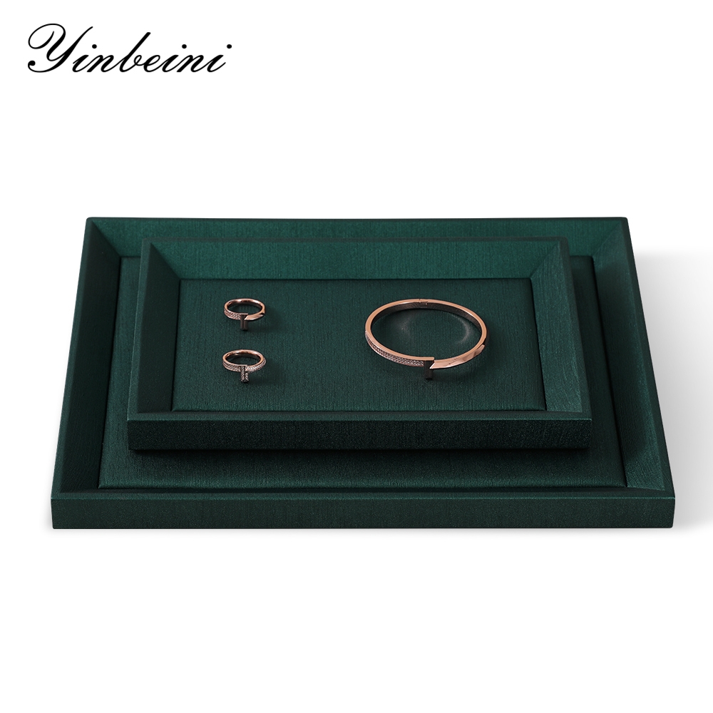 Yinbeini PU Leather Earrings Ring Bracelet Necklace Chain Storage Tray Jewelry Display Pallet Watch Pendant Organizer Tray P010