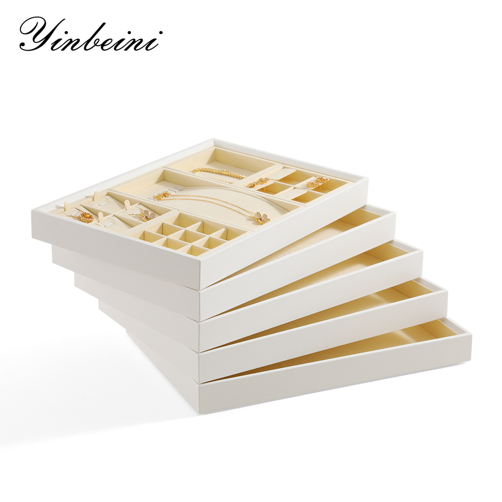 Yinbeini Ring Earring  Bracelet Necklace Display Case with Cover Tray Drawer Jewelry Storage Tray Microfiber Jewelry Organizer P013