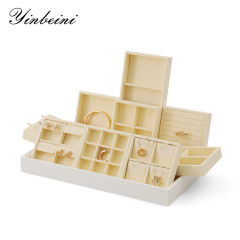 Yinbeini Ring Earring  Bracelet Necklace Display Case with Cover Tray Drawer Jewelry Storage Tray Microfiber Jewelry Organizer P013