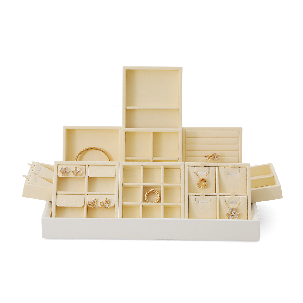 Yinbeini Ring Earring  Bracelet Necklace Display Case with Cover Tray Drawer Jewelry Storage Tray Microfiber Jewelry Organizer P013