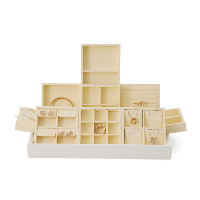 Yinbeini Ring Earring  Bracelet Necklace Display Case with Cover Tray Drawer Jewelry Storage Tray Microfiber Jewelry Organizer P013