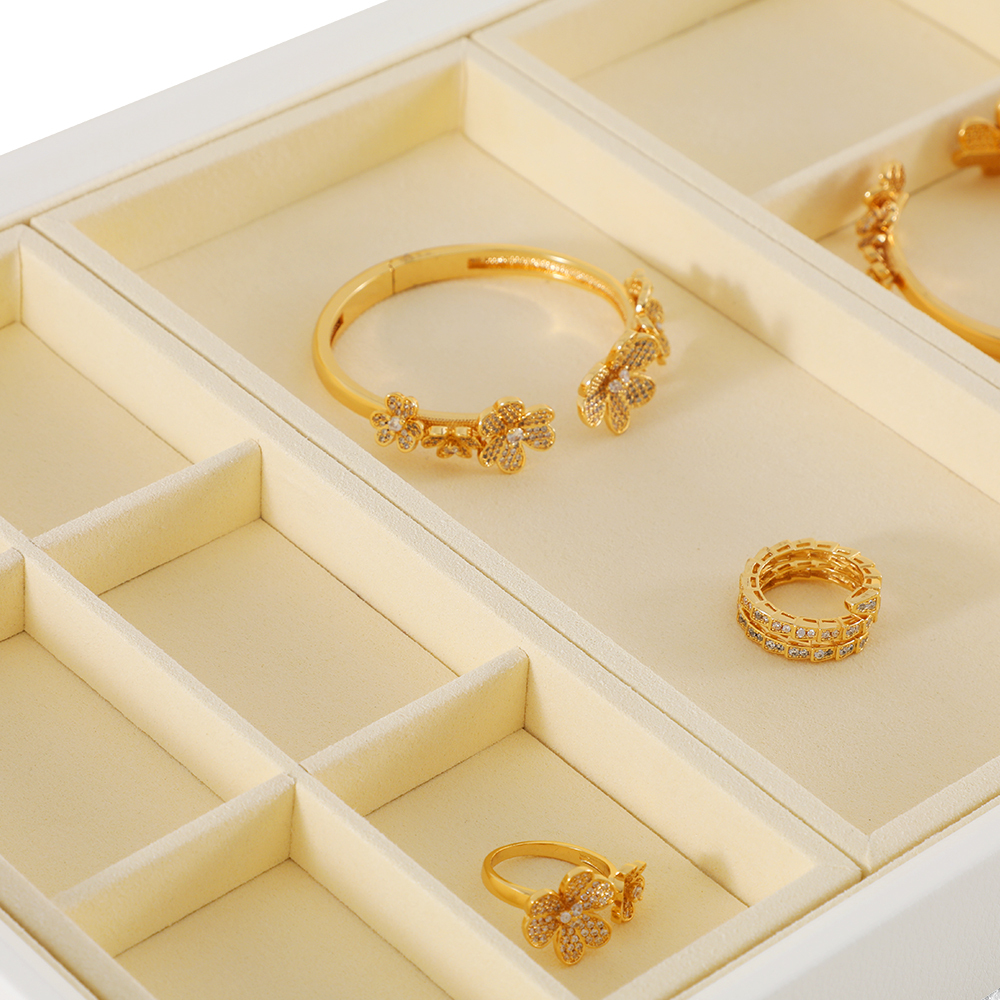 Yinbeini Ring Earring  Bracelet Necklace Display Case with Cover Tray Drawer Jewelry Storage Tray Microfiber Jewelry Organizer P013