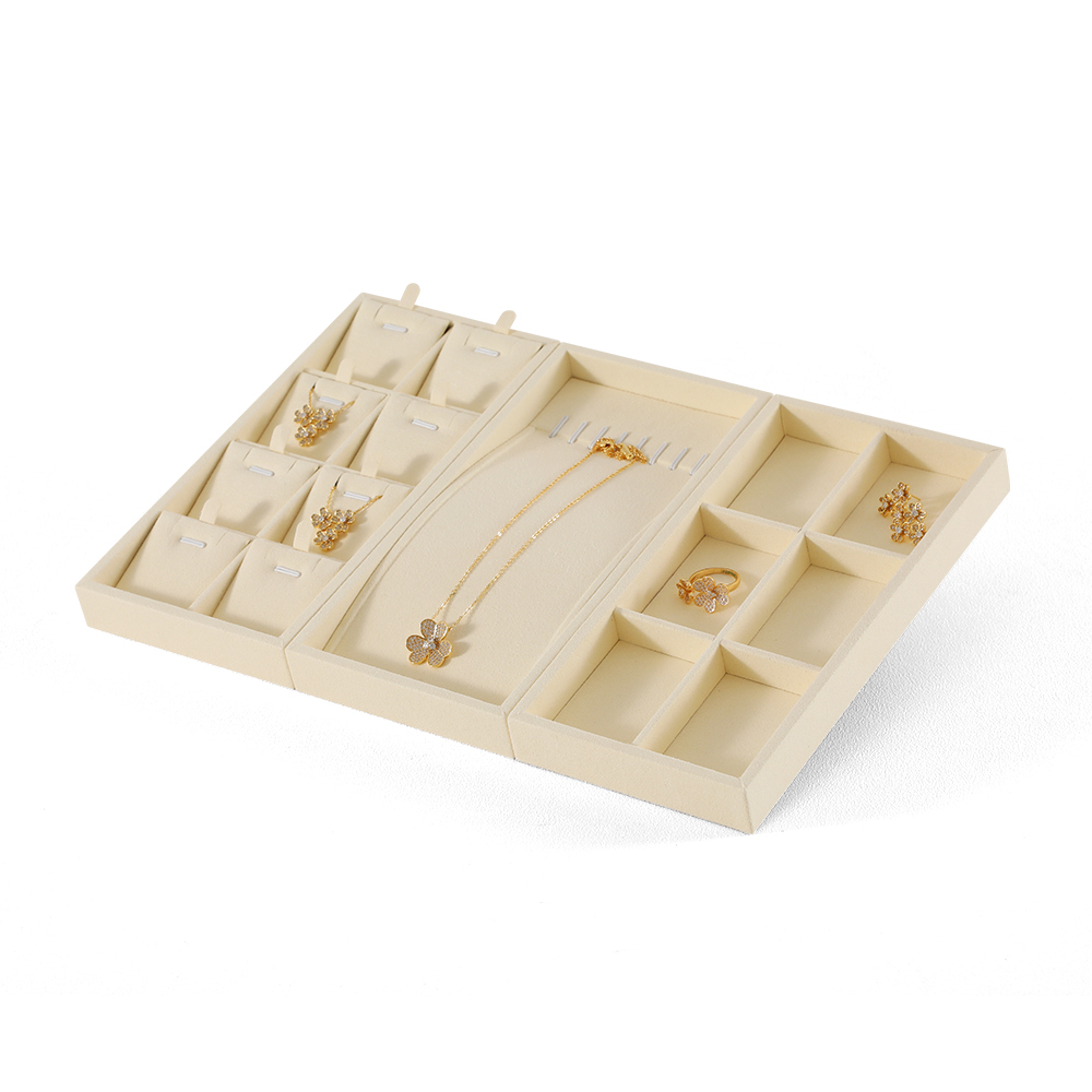 Yinbeini Ring Earring  Bracelet Necklace Display Case with Cover Tray Drawer Jewelry Storage Tray Microfiber Jewelry Organizer P013