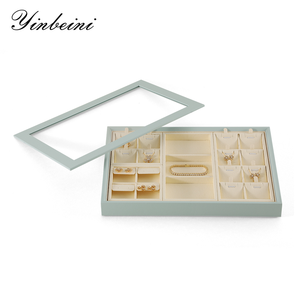 Yinbeini Ring Earring  Bracelet Necklace Display Case with Cover Tray Drawer Jewelry Storage Tray Microfiber Jewelry Organizer P013