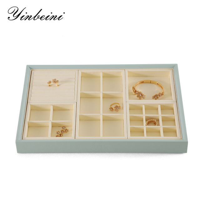 Yinbeini Ring Earring  Bracelet Necklace Display Case with Cover Tray Drawer Jewelry Storage Tray Microfiber Jewelry Organizer P013