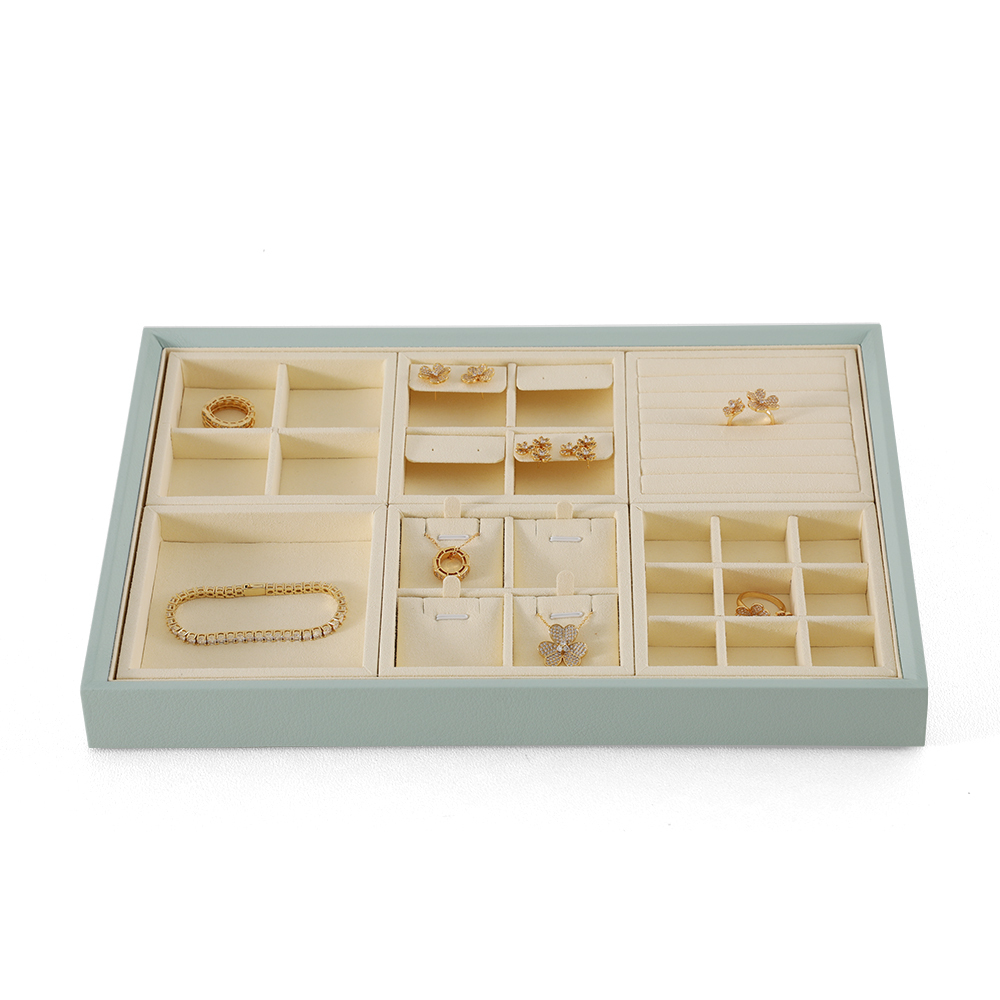 Yinbeini Ring Earring  Bracelet Necklace Display Case with Cover Tray Drawer Jewelry Storage Tray Microfiber Jewelry Organizer P013