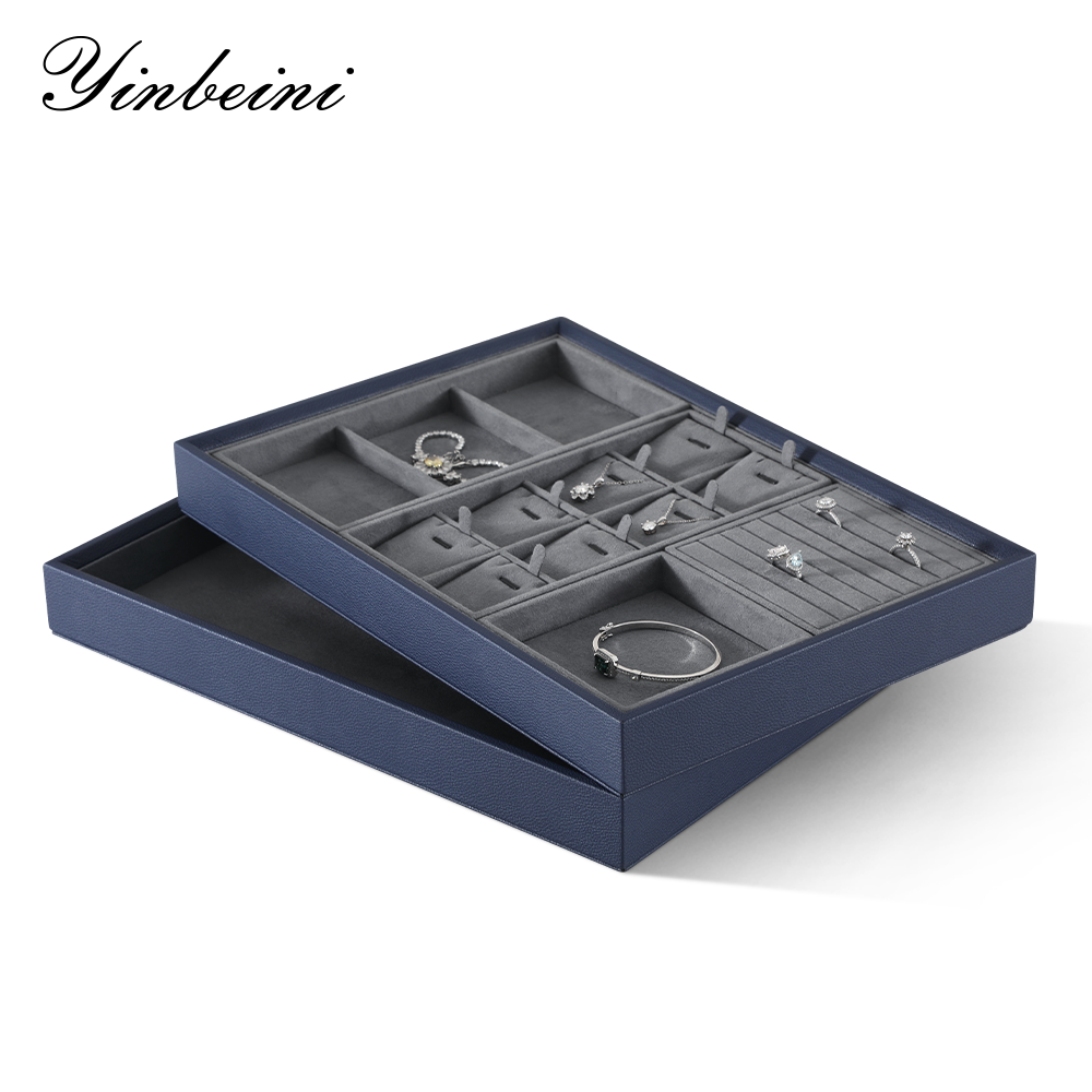 Yinbeini Microfiber Ring Earring Necklace Bracelet Display Case with Cover Jewelry Storage Tray Jewelry Organizer Tray Drawer P012