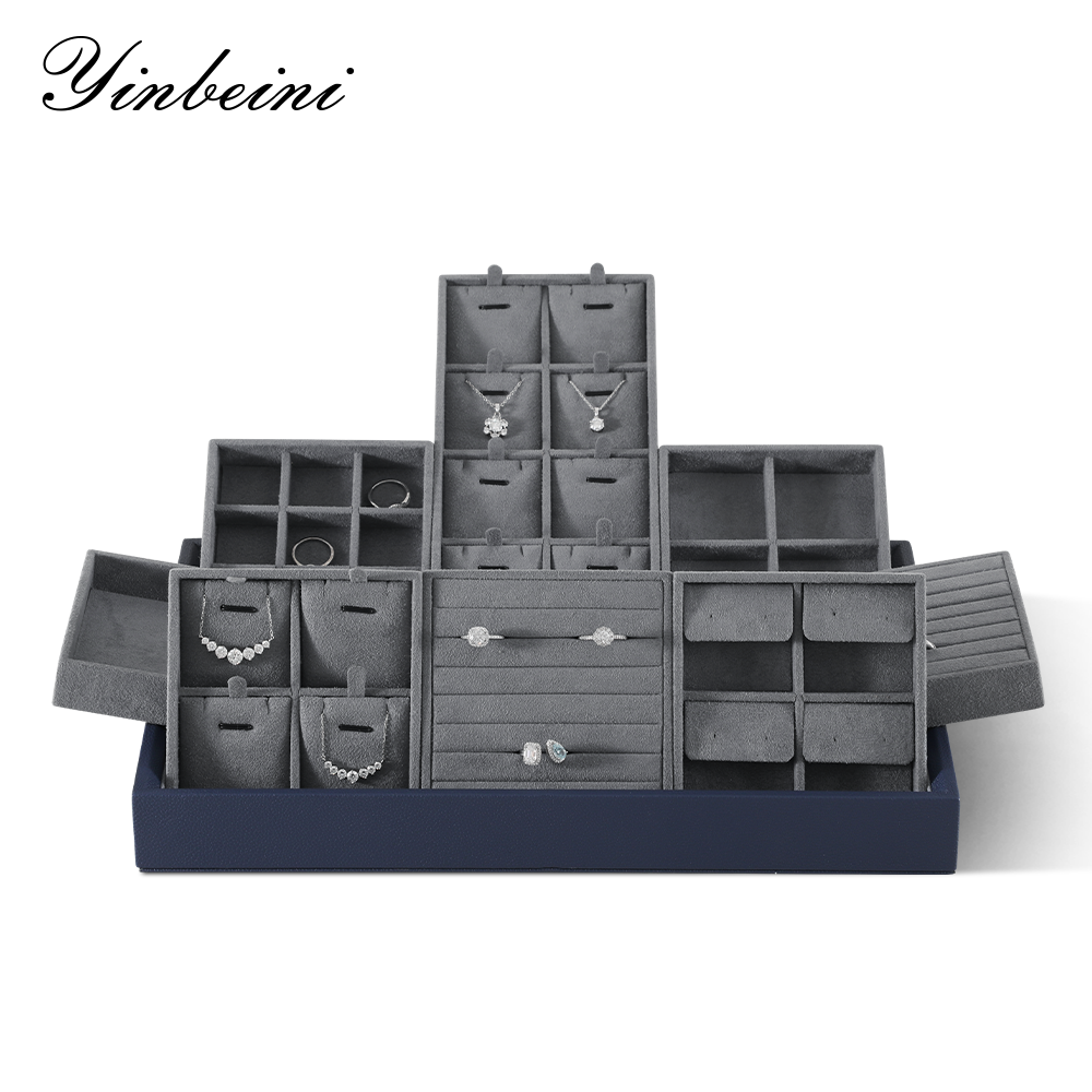 Yinbeini Microfiber Ring Earring Necklace Bracelet Display Case with Cover Jewelry Storage Tray Jewelry Organizer Tray Drawer P012