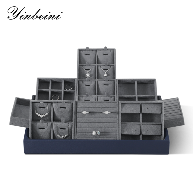 Yinbeini Microfiber Ring Earring Necklace Bracelet Display Case with Cover Jewelry Storage Tray Jewelry Organizer Tray Drawer P012
