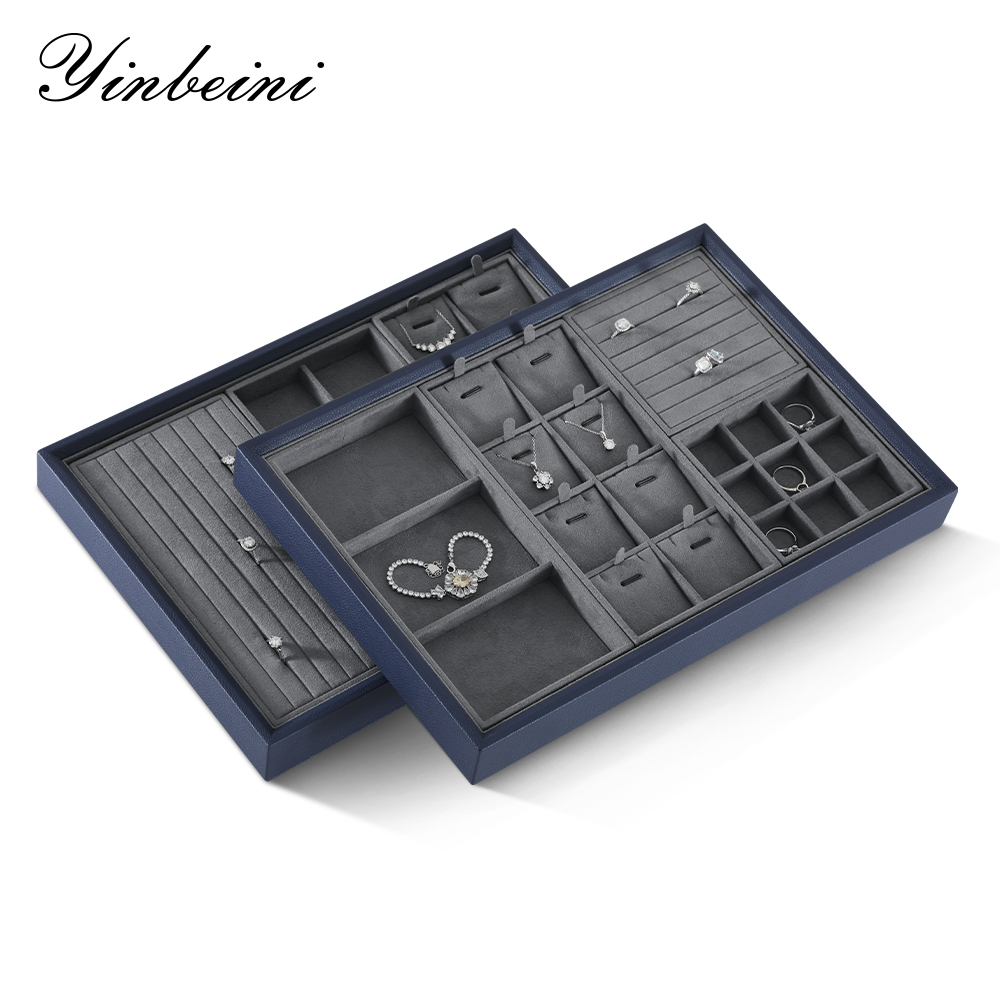 Yinbeini Microfiber Ring Earring Necklace Bracelet Display Case with Cover Jewelry Storage Tray Jewelry Organizer Tray Drawer P012