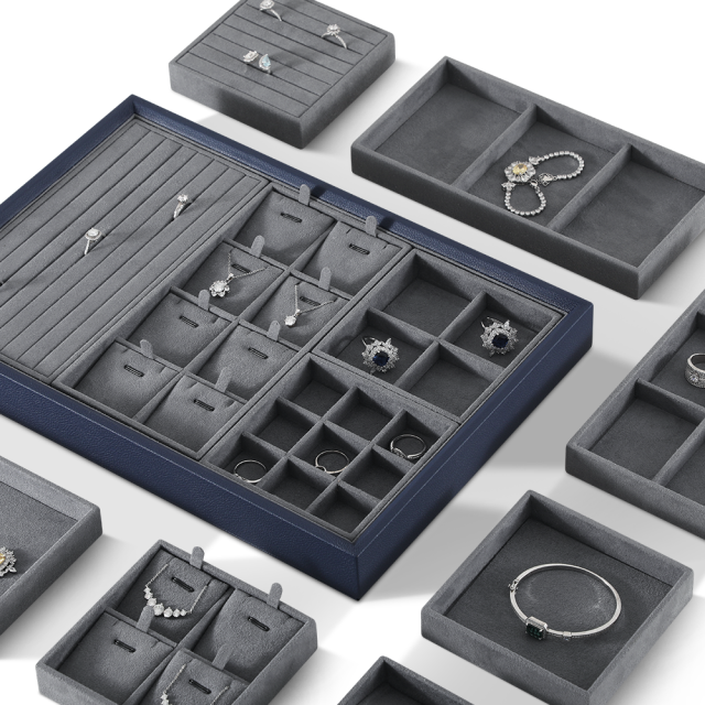 Yinbeini Microfiber Ring Earring Necklace Bracelet Display Case with Cover Jewelry Storage Tray Jewelry Organizer Tray Drawer P012
