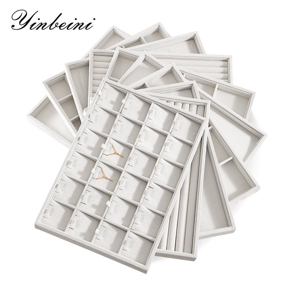Yinbeini Velvet  Necklace Earring Ring Bracelet Display Tray  Table Top Stackable Drawer Storage Jewelry Organizer Tray P040