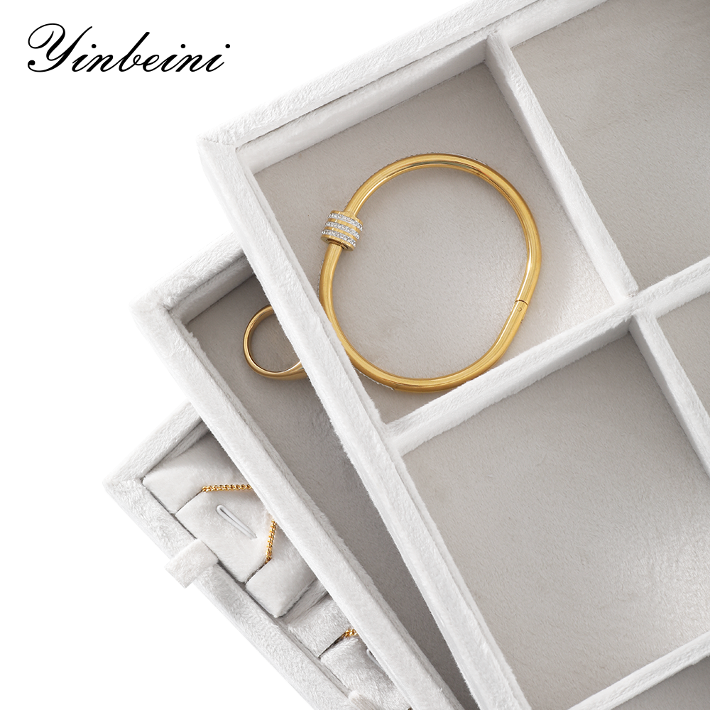 Yinbeini Jewelry Organizer Tray Velvet Ring Earring Bracelet Necklace Display Tray Table Top Stackable Drawer Storage P037