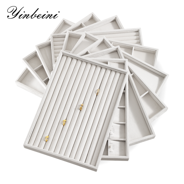 Yinbeini Velvet  Necklace Earring Ring Bracelet Display Tray  Table Top Stackable Drawer Storage Jewelry Organizer Tray P040