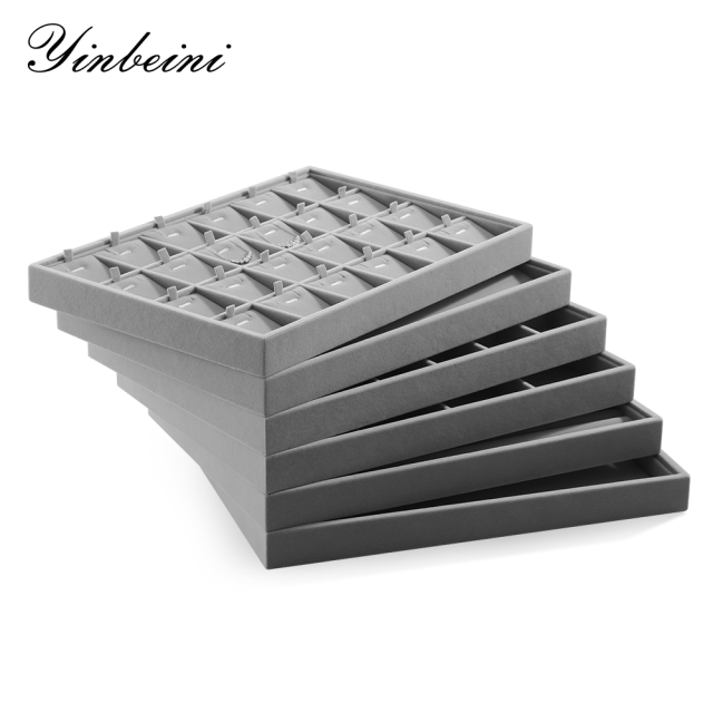 Yinbeini Velvet  Necklace Earring Ring Bracelet Display Tray  Table Top Stackable Drawer Storage Jewelry Organizer Tray P040