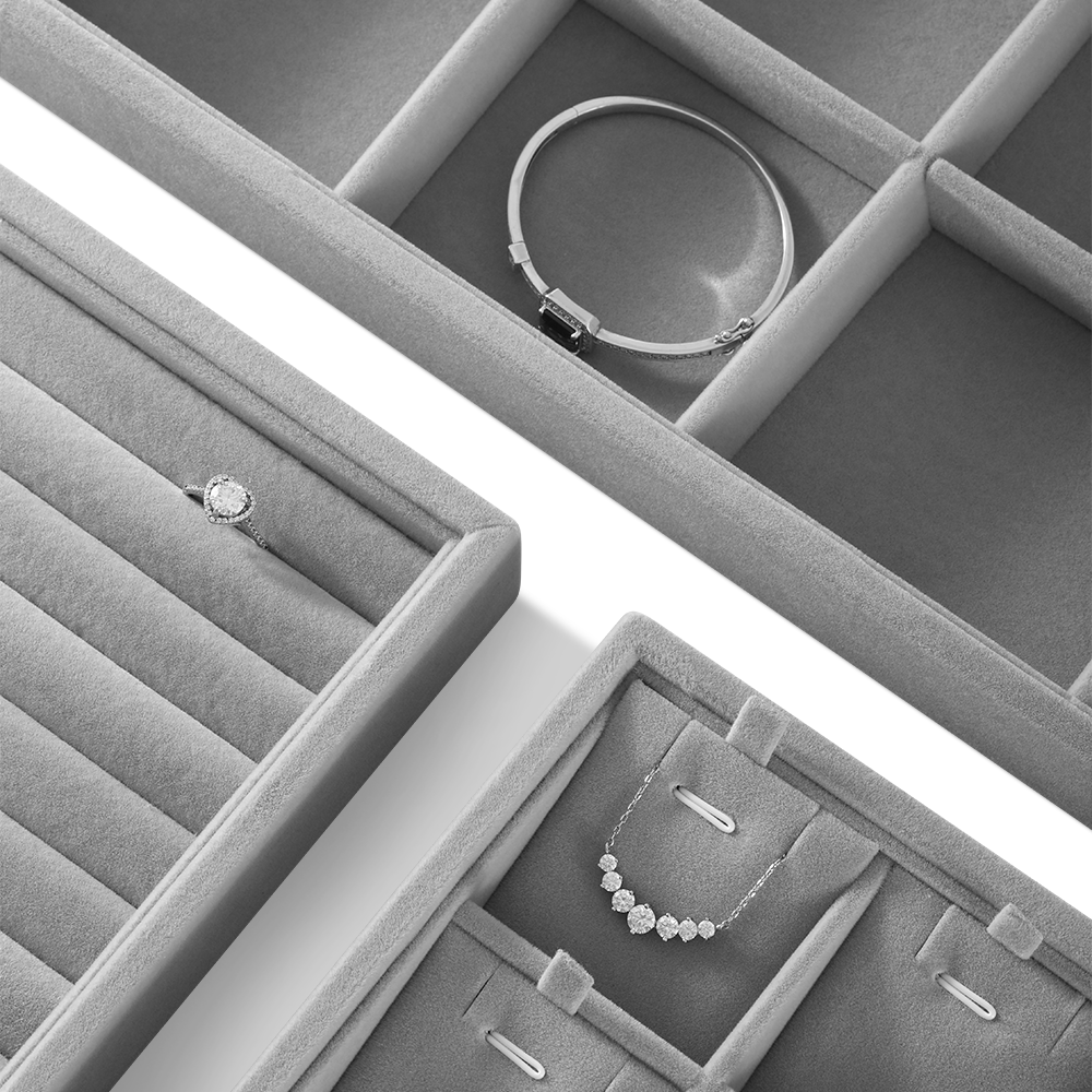 Yinbeini Jewelry Organizer Tray Table Top Stackable Drawer Storage Velvet Ring Earring Bracelet Necklace Display Tray P039