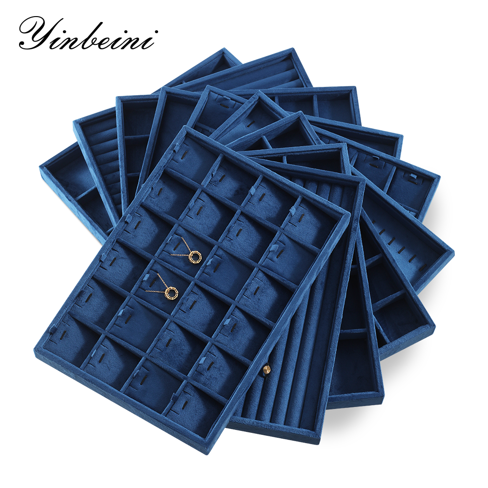 Yinbeini Jewelry Organizer Tray Table Top Stackable Drawer Storage Velvet Ring Earring Bracelet Necklace Display Tray P039