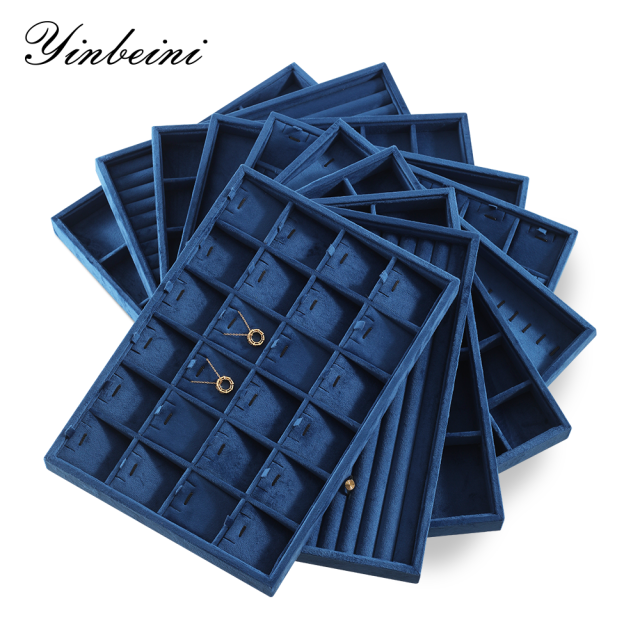 Yinbeini Velvet Necklace Bracelet Ring Earring Display Tray Table Top Stackable Drawer Storage Jewelry Organizer Tray P038