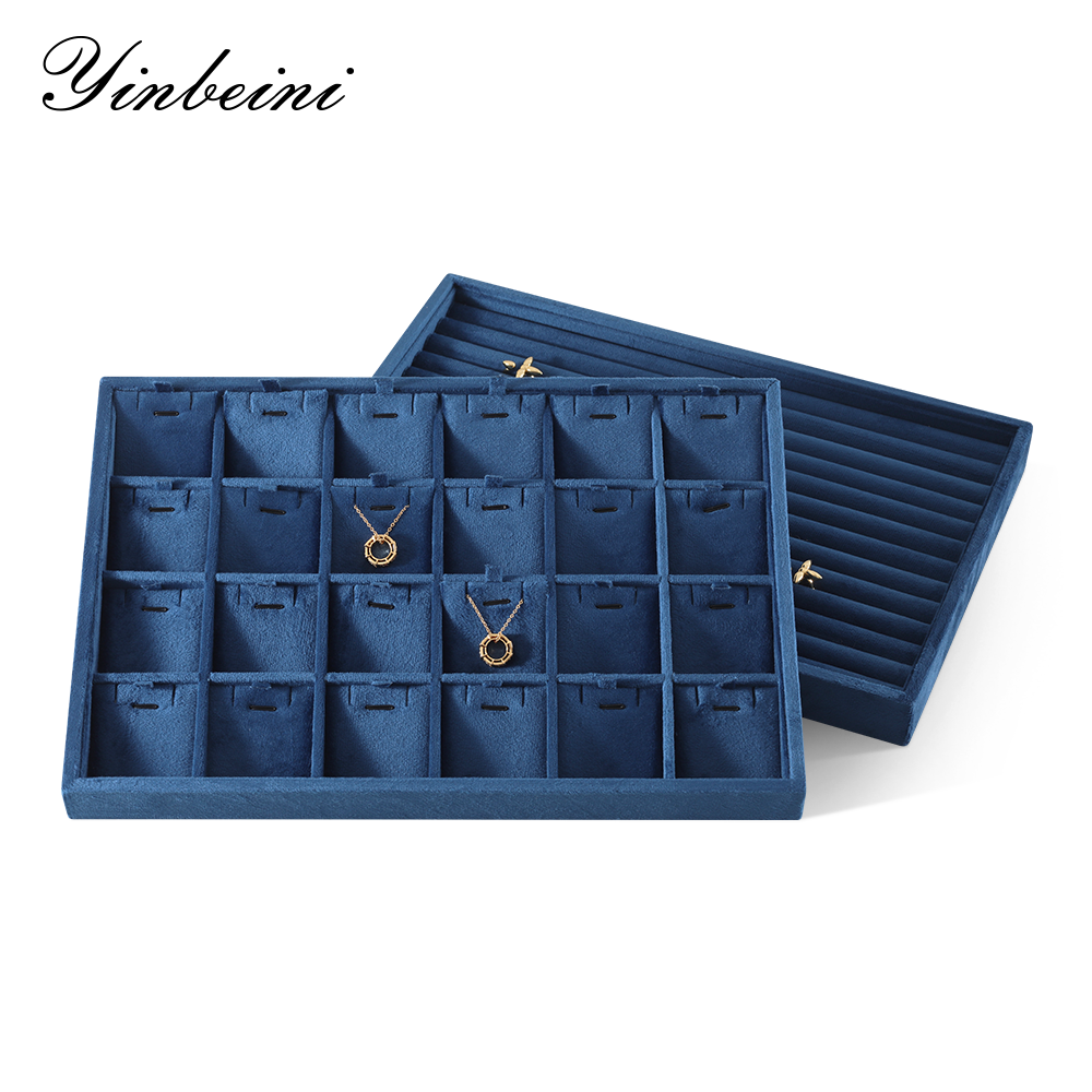 Yinbeini Jewelry Organizer Tray Velvet Ring Earring Bracelet Necklace Display Tray Table Top Stackable Drawer Storage P037