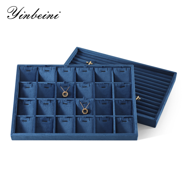 Yinbeini Jewelry Organizer Tray Velvet Ring Earring Bracelet Necklace Display Tray Table Top Stackable Drawer Storage P037