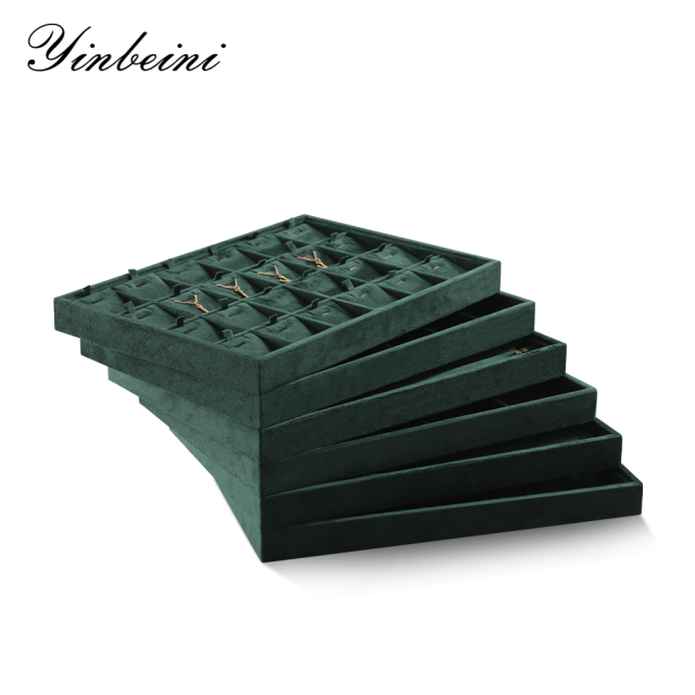 Yinbeini Velvet Necklace Bracelet Ring Earring Display Tray Table Top Stackable Drawer Storage Jewelry Organizer Tray P038