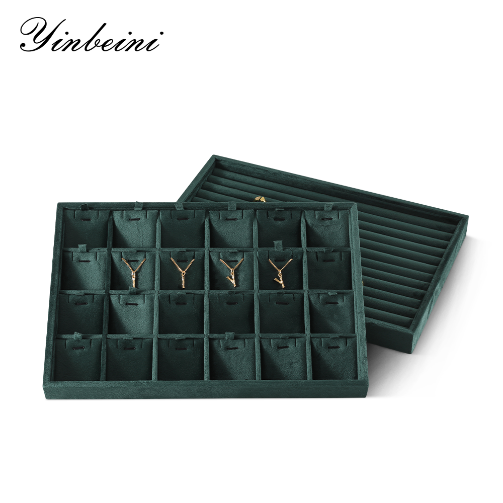 Yinbeini Jewelry Organizer Tray Table Top Stackable Drawer Storage Velvet Ring Earring Bracelet Necklace Display Tray P039
