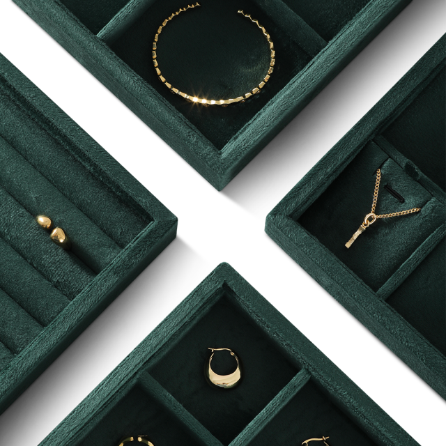Yinbeini Velvet Necklace Bracelet Ring Earring Display Tray Table Top Stackable Drawer Storage Jewelry Organizer Tray P038