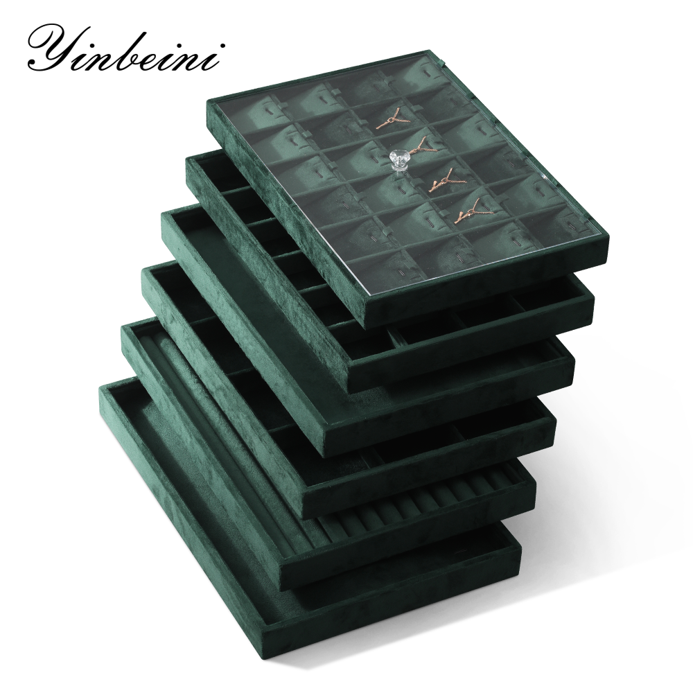 Yinbeini Jewelry Organizer Tray Velvet Ring Earring Bracelet Necklace Display Tray Table Top Stackable Drawer Storage P037