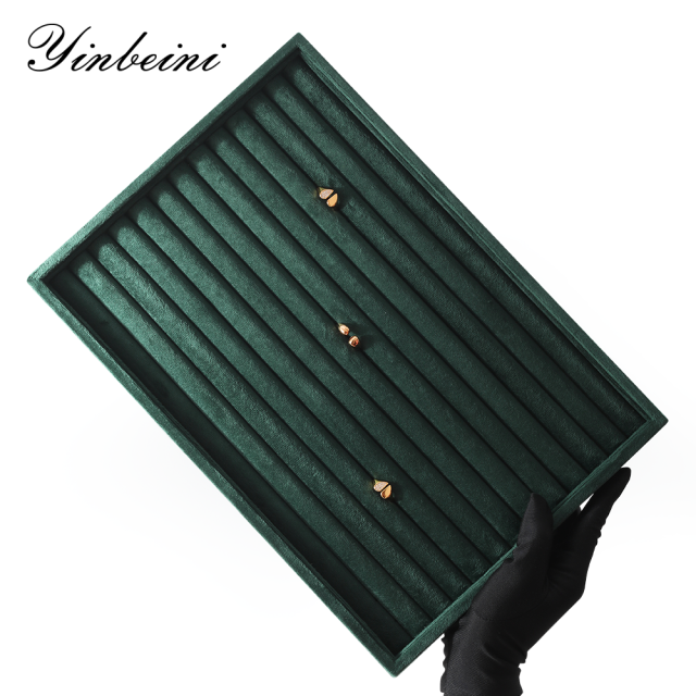 Yinbeini Velvet  Necklace Earring Ring Bracelet Display Tray  Table Top Stackable Drawer Storage Jewelry Organizer Tray P040