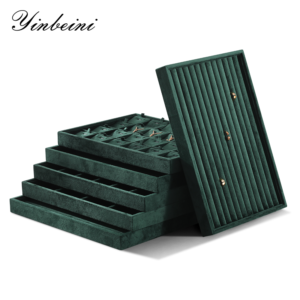Yinbeini Jewelry Organizer Tray Velvet Ring Earring Bracelet Necklace Display Tray Table Top Stackable Drawer Storage P037