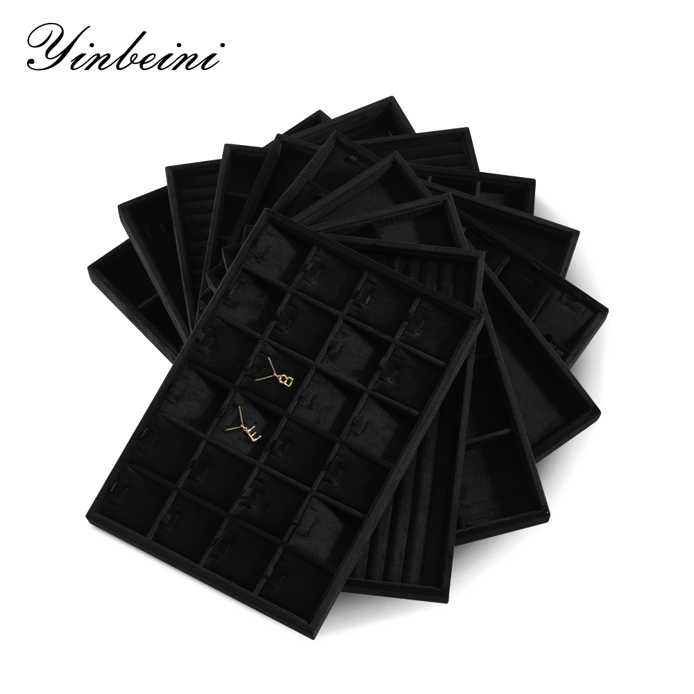 Yinbeini Jewelry Organizer Tray Table Top Stackable Drawer Storage Velvet Ring Earring Bracelet Necklace Display Tray P039