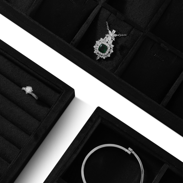 Yinbeini Jewelry Organizer Tray Table Top Stackable Drawer Storage Velvet Ring Earring Bracelet Necklace Display Tray P039