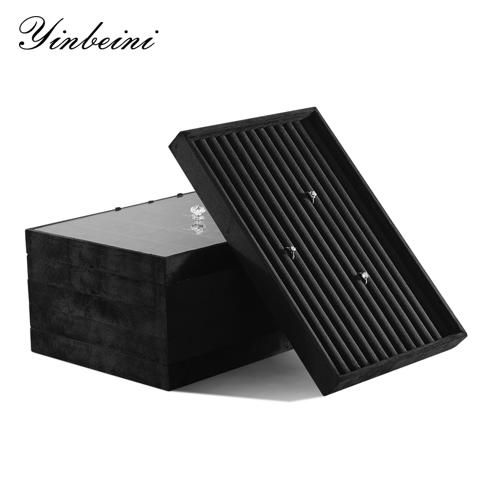Yinbeini Jewelry Organizer Tray Velvet Ring Earring Bracelet Necklace Display Tray Table Top Stackable Drawer Storage P037