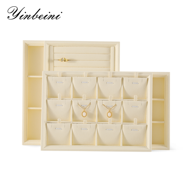 Yinbeini Stackable Bracelet Ring Earring Necklace Display Tray Storage Dresser Drawer Organizer Microfiber Jewelry flat tray  P044