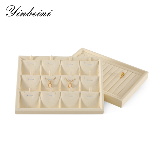 Yinbeini Stackable Bracelet Ring Earring Necklace Display Tray Storage Dresser Drawer Organizer Microfiber Jewelry flat tray  P044